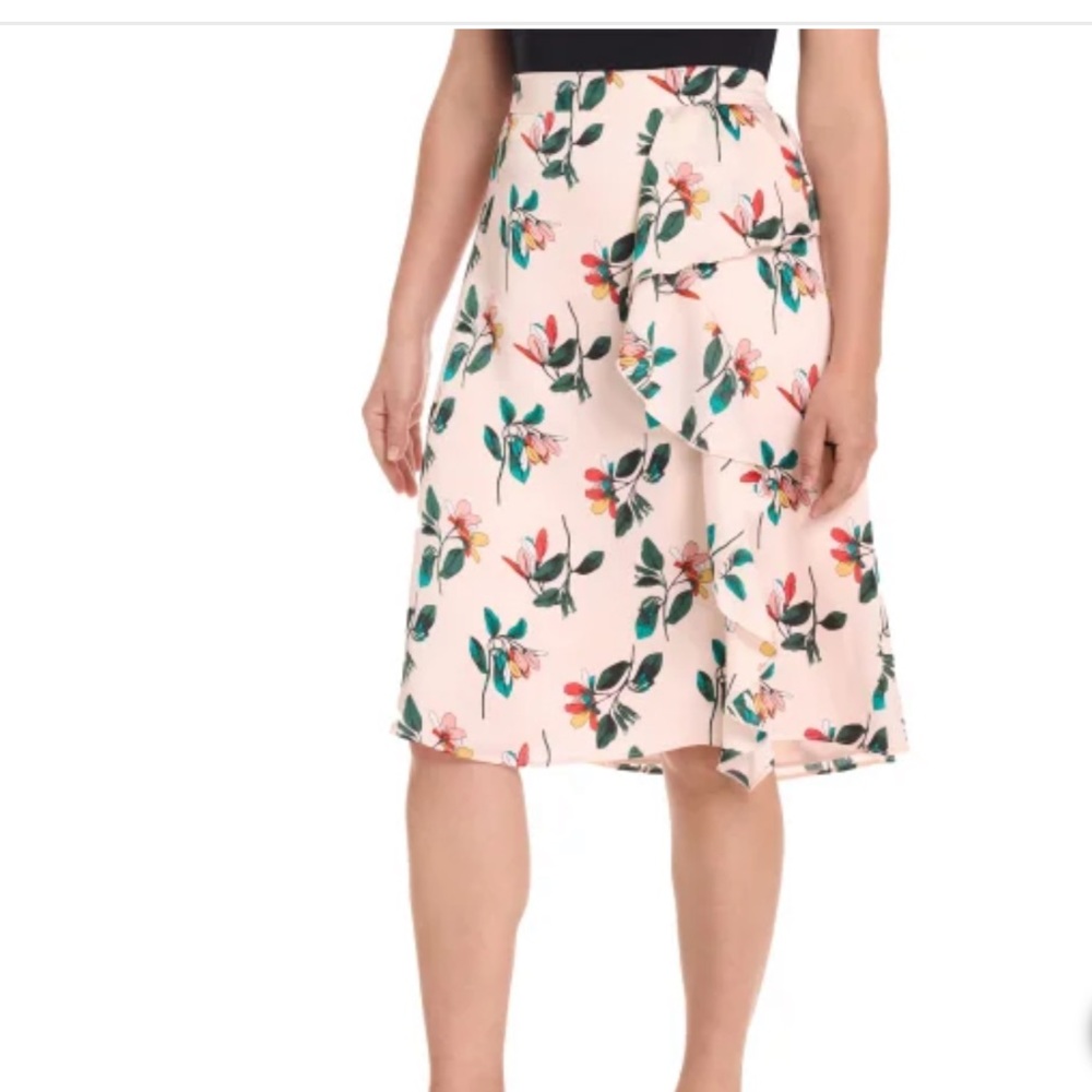 Ted Baker Cream and Pink A-Line Knee-Length Skirt